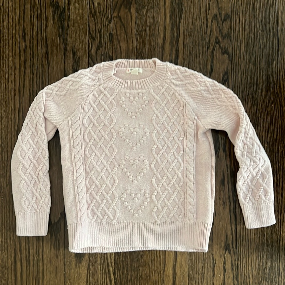 EUC! J.crew Girls Pink Cable Knit Heart Sweater